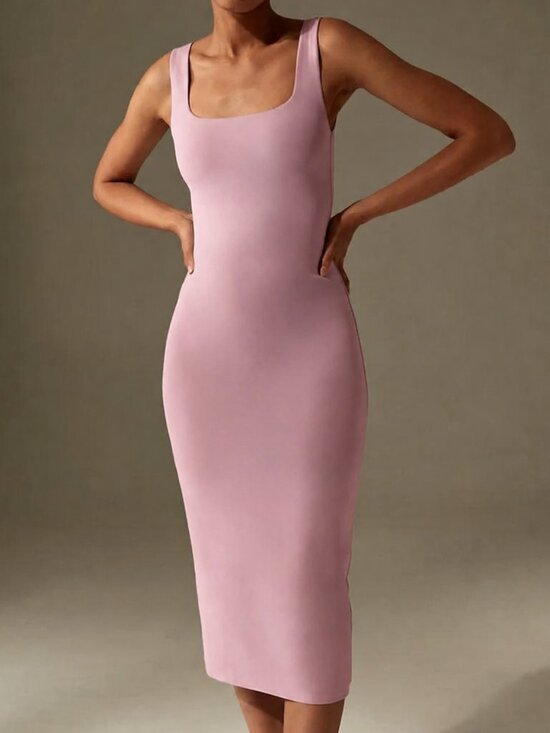 Aritzia Dresses & Skirts - Aritzia Babaton Square Neck Contour Midi dress Sleeveless Mauve Pink Size Small